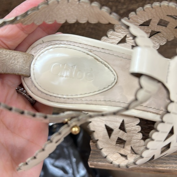 Chloé Leather Cutout Accent Wedge Sandals Size 37 (US 7) - Picture 6 of 11